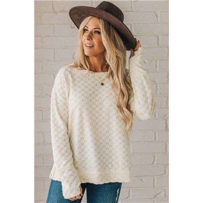 Beige Solid Textured Thumbhole Sleeve Top