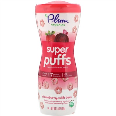 Plum Organics, Super Puffs, снек из органических злаков, клубника и свекла, 42 г (1,5 унции)