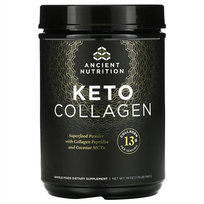 Dr. Axe / Ancient Nutrition, Keto Collagen, суперфуды в форме порошка с пептидами коллагена и МСТ кокоса, 540 г (1,19 фунта)
