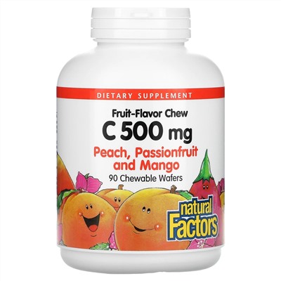 Natural Factors, Fruit-Flavor Chew, Vitamin C, Peach, Passionfruit and Mango, 500 mg, 90 Chewable Wafers