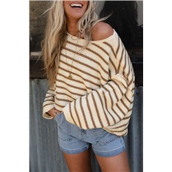 Yellow Striped Drop Shoulder Oversized Sweater