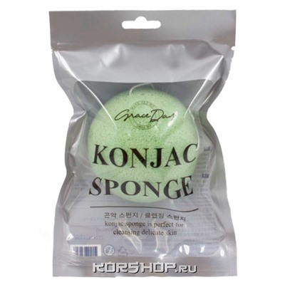 Зеленый конжаковый спонж Conjac Sponge (Color - Green) Grace Day, Корея