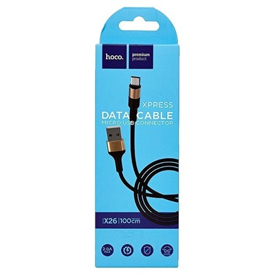 Кабель USB - micro USB Hoco X26 Xpress  100см 2A  (black/gold)