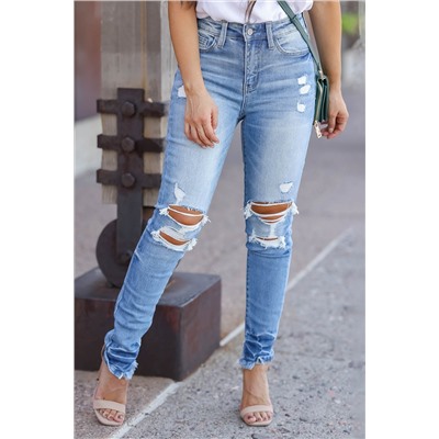 Light Blue Vintage Distressed Ripped Skinny Jeans