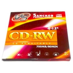 CD-RW 700Mb VS 80 4-12х 5 шт/бум. конверт (отгрузка кратно 5 шт)