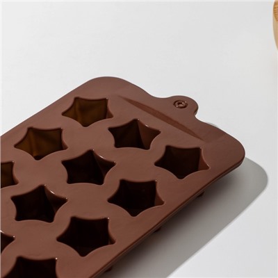 Форма для шоколада Доляна «Звёздочки», силикон, 21×10×2 см, 15 ячеек, цвет коричневый