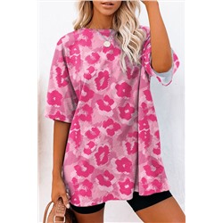Розовая леопардовая футболка оверсайз