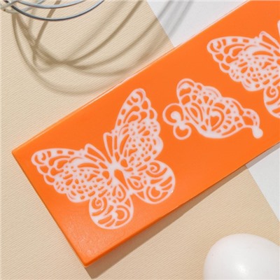 Коврик для айсинга Доляна «Бабочки», силикон, 19×6 см, цвет оранжевый