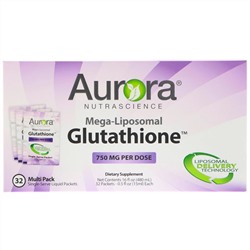 Aurora Nutrascience, Мега-липосомальный глутатион, 750 мг, 32 порционных упаковок, 0,5 жидких унции (15 мл) каждая