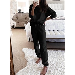Black Long Sleeve Top and Drawstring Pants Lounge Outfit