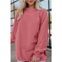 Strawberry Pink Ribbed Corded Oversized Sweatshirt