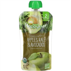 Happy Family Organics, Organic Baby Food, Stage 2, 6+ Months, Apples, Kale & Avocados, 4 oz (113 g)