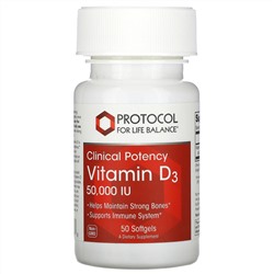 Protocol for Life Balance, Vitamin D3, Clinical Potency , 50,000 IU, 50 Softgels