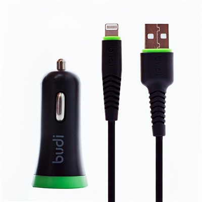 Адаптер Автомобильный с кабелем budi M8J061L 2USB/5V/3.4A +lightning (black)