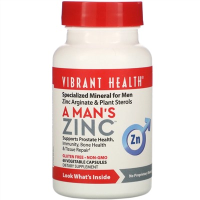 Vibrant Health, A Man's Zinc, 60 Vegetable Capsules