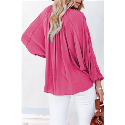 Розовая блузка с V-образным вырезом и длинным рукавом