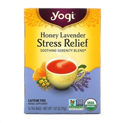 Yogi Tea, Stress Relief, мед и лаванда, без кофеина, 16 чайных пакетиков, 29 г (1,02 унции)