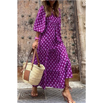 Фиолетовое многоярусное платье макси в стиле Бохо