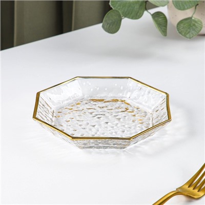 Тарелка стеклянная сервировочная «Иней. Золото», d=17 см, цвет прозрачный с золотой отводкой