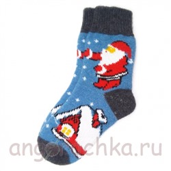 Синие женские шерстяные носки с Дедом Морозом - 803.163
