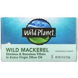 Wild Planet, Wild Mackerel, Skinless & Boneless Fillets in Extra Virgin Olive Oil, 4.4 oz (125 g)