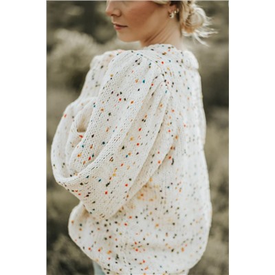 Beige Colorful Dots Cable Knit Crew Neck Sweater