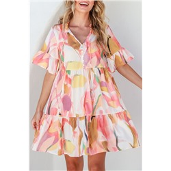 Розовое многоярусное платье с V-образным вырезом