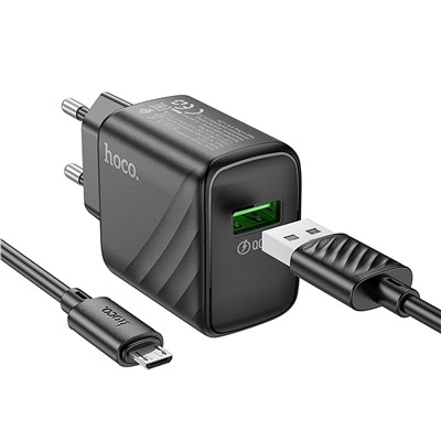 Адаптер Сетевой с кабелем Hoco CS21A Rich QC3.0 USB 18W (USB/Micro USB) (black)