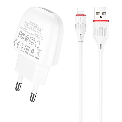 Адаптер Сетевой с кабелем Borofone BA49A Vast (повр. уп.) USB 2,1A/10W (USB/Lightning) (white)