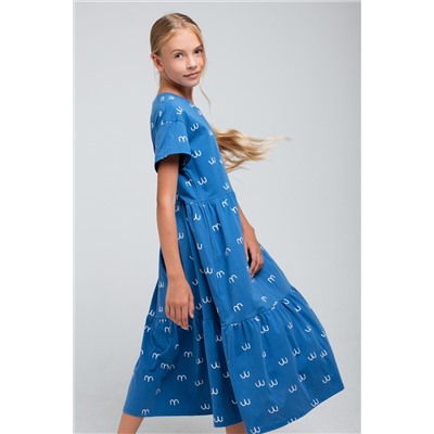 Платье для девочки КБ 5735 синий, рисованные чайки к71