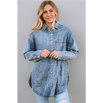 Sky Blue Vintage Washed Chest Pocket Denim Shirt