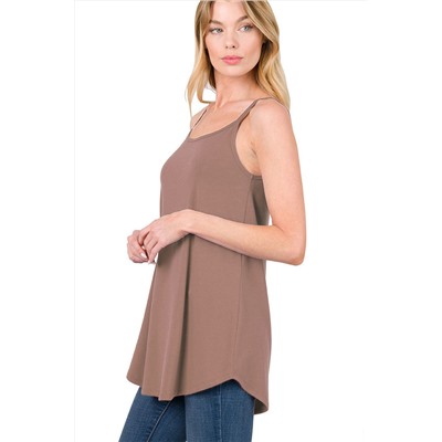 Clay Spaghetti Strap V-Neck Flowy Tunic Tank Top