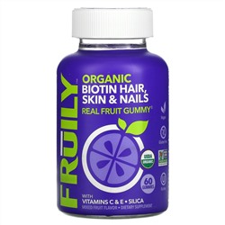 Fruily, Organic Biotin Hair, Skin & Nails, With Vitamins C & E, Zinc, Mixed Fruit, 60 Gummies