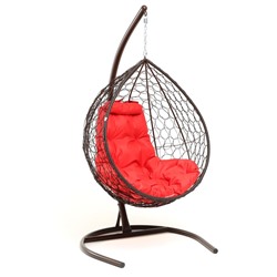 Подвесное кресло КОКОН «Капля» красная подушка, стойка, коричневое