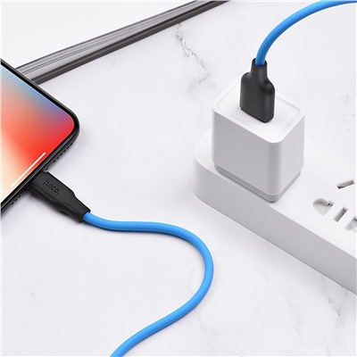Кабель USB - Apple lightning Hoco X21 Plus (silicone)  100см 2,4A  (blue/black)