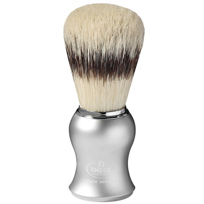 Помазок для бритья Omega 81229 Pure bristle shaving brush. Натуральная щетина, имитация барсука. (ручка Серое серебро) (Италия)