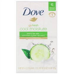 Dove, Косметическое мыло Go Fresh, Cool Moisture, аромат «Огурец и зеленый чай», 6 шт. по 113 г