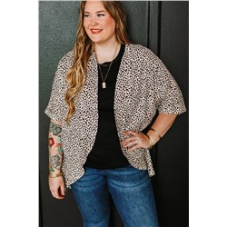 Khaki Plus Size Leopard Print Half Sleeve Open Front Cardigan