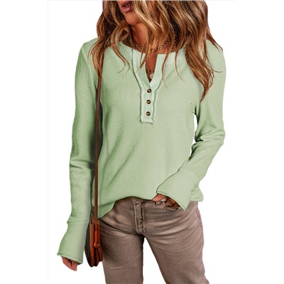 Swamp Waffle Knit Textured Henley Top