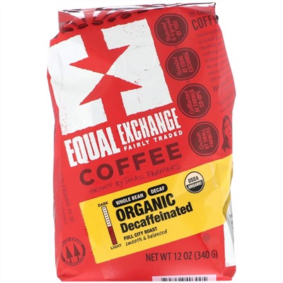 Equal Exchange, Organic, Coffee, Decaffeinated, Whole Bean, 12 oz (340 g)