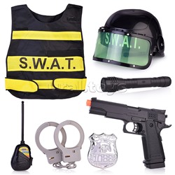 Набор полицейского YA-202 (жилет, каска, оружие, рация, значок, наручники) в пакете