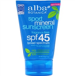 Alba Botanica, Sport Mineral Sunscreen, SPF 45, 4 oz (113 g)