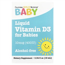 California Gold Nutrition, витамин D3 в каплях для детей, 400 МЕ, 10 мл (0,34 жидк. унции)