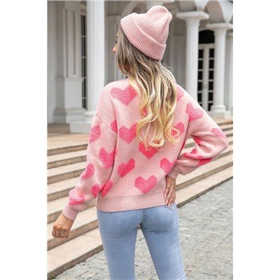 Light Pink ValentineвЂ™s Day Heart Jacquard Knit Sweater