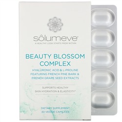 Solumeve, Beauty Blossom, комплекс для увлажнения кожи и выработки коллагена, 30 растительных капсул