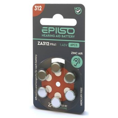 Элемент питания EPILSO ZA312 (PR41) 6BC 1.45V для слухового аппарата (отгрузка кратно 6 шт) EPB-ZA312-6BC EPILSO