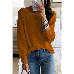 Brown Long Sleeve Cutout Shoulder Relaxed Sweater