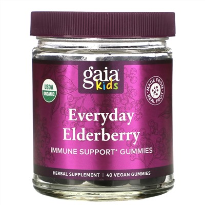Gaia Herbs, Kids, Everyday Elderberry Gummies, 40 Vegan Gummies