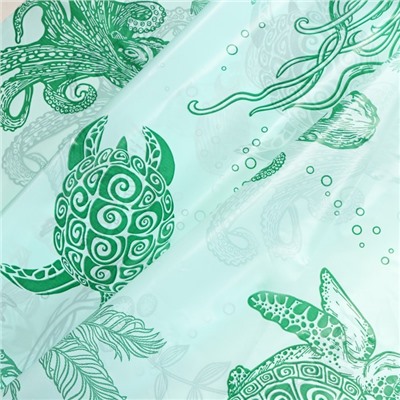 Штора для ванной «Подводный мир», 180×180 см, цвет зелёный