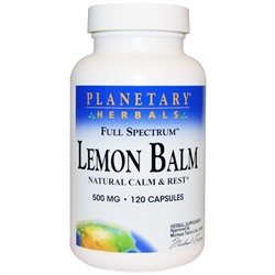 Planetary Herbals, Лимонный бальзам, полный спектр, 500 мг, 120 капсул